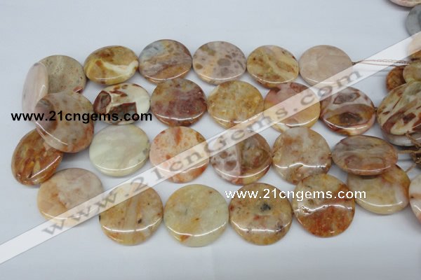 CAG1092 15.5 inches 30mm flat round Morocco agate beads wholesale