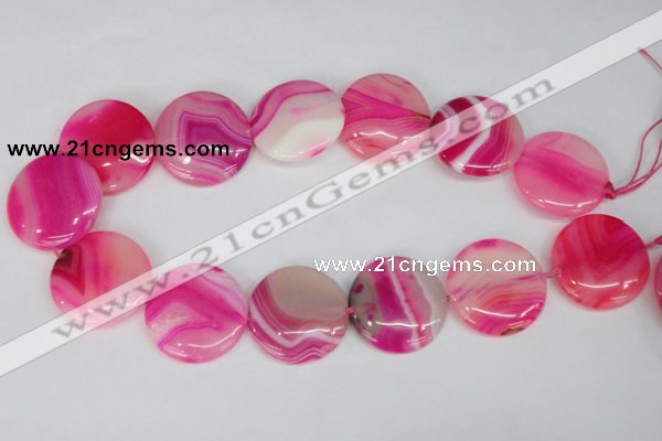 CAG1172 15.5 inches 30mm flat round line agate gemstone beads