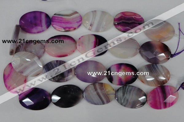 CAG1192 15.5 inches 25*35mm faceted oval line agate gemstone beads