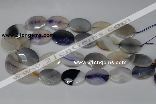 CAG1258 15.5 inches 20*30mm faceted oval line agate gemstone beads