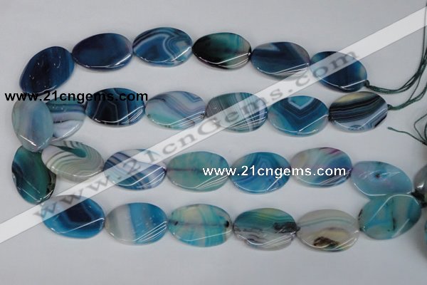 CAG1295 15.5 inches 20*30mm twisted oval line agate gemstone beads