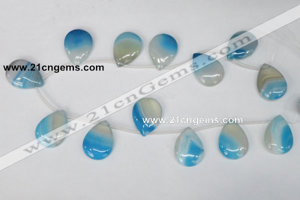 CAG1300 Top-drilled 22*30mm flat teardrop line agate gemstone beads