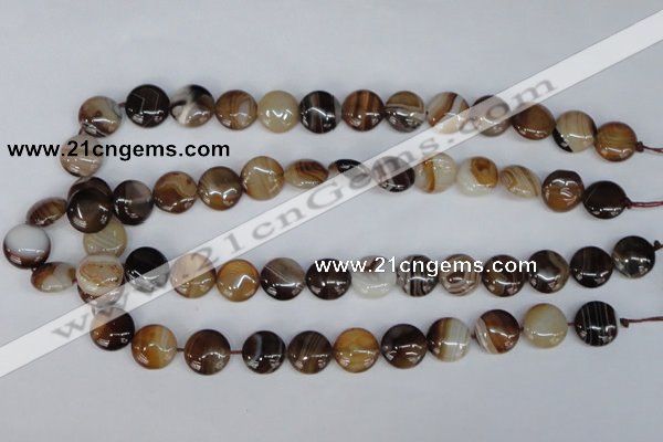 CAG1305 15.5 inches 14mm flat round line agate gemstone beads