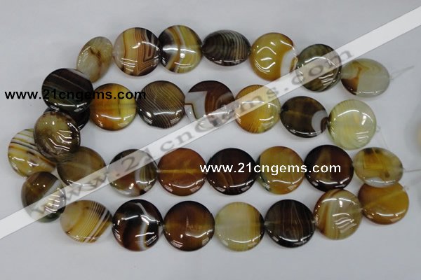 CAG1309 15.5 inches 25mm flat round line agate gemstone beads