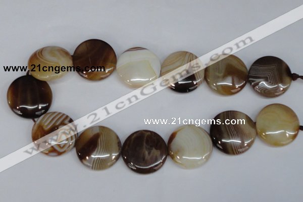 CAG1310 15.5 inches 30mm flat round line agate gemstone beads