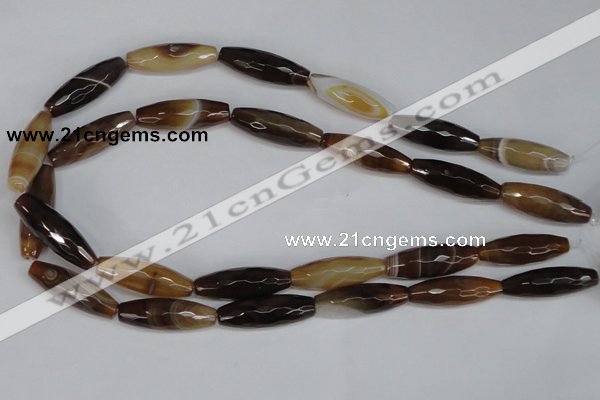 CAG1342 15.5 inches 10*30mm faceted rice line agate gemstone beads