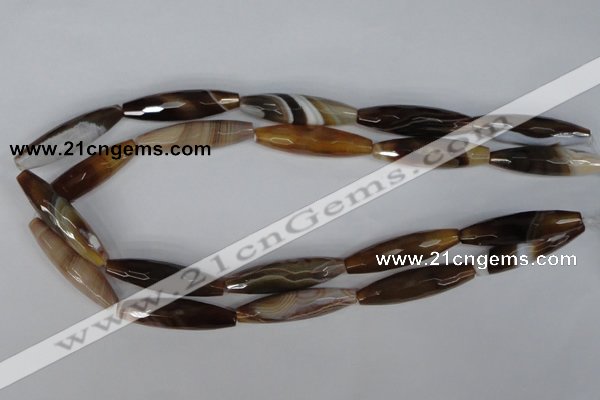 CAG1343 15.5 inches 10*38mm faceted rice line agate gemstone beads