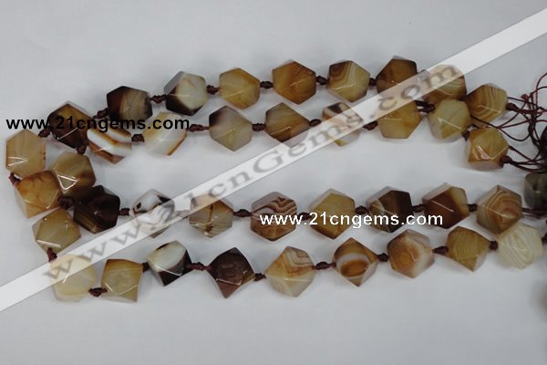 CAG1357 15.5 inches 16*18mm faceted nuggets line agate gemstone beads