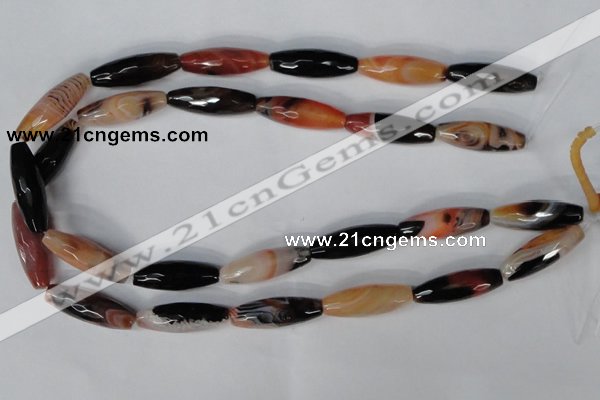 CAG1360 15.5 inches 10*30mm faceted rice line agate gemstone beads