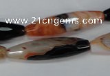 CAG1361 15.5 inches 10*38mm faceted rice line agate gemstone beads