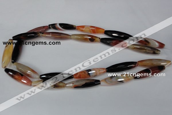 CAG1361 15.5 inches 10*38mm faceted rice line agate gemstone beads