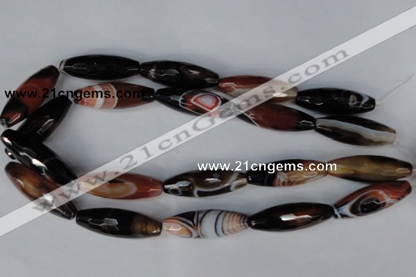 CAG1362 15.5 inches 13*38mm faceted rice line agate gemstone beads