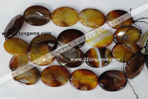 CAG1370 15.5 inches 30*40mm faceted oval line agate gemstone beads