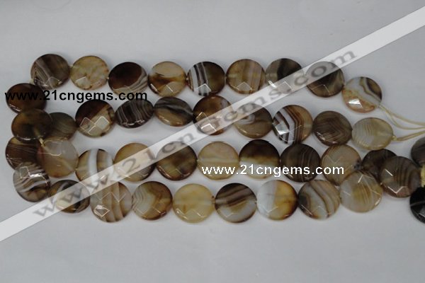 CAG1378 15.5 inches 20mm faceted coin line agate gemstone beads