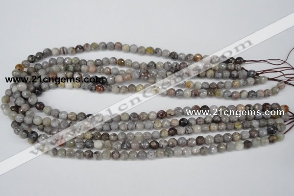 CAG1421 15.5 inches 6mm faceted round silver needle agate beads