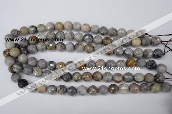 CAG1424 15.5 inches 12mm faceted round silver needle agate beads