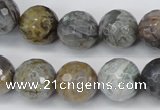 CAG1425 15.5 inches 14mm faceted round silver needle agate beads