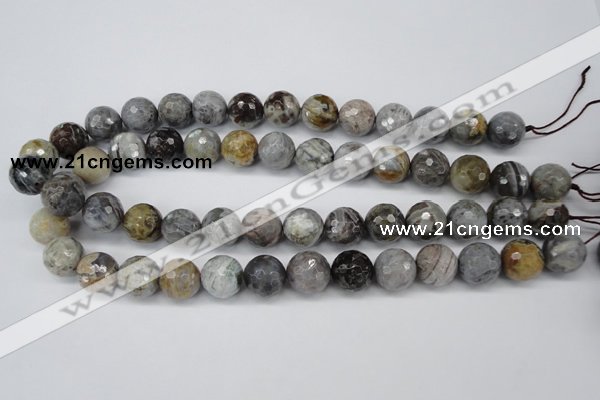 CAG1425 15.5 inches 14mm faceted round silver needle agate beads