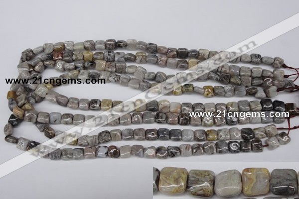 CAG1430 15.5 inches 8*8mm square silver needle agate beads