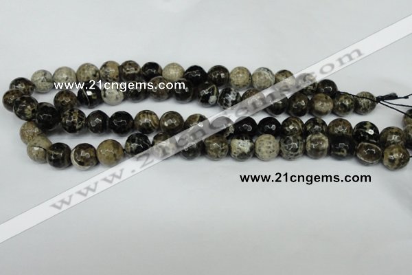 CAG1540 15.5 inches 12mm faceted round fire crackle agate beads