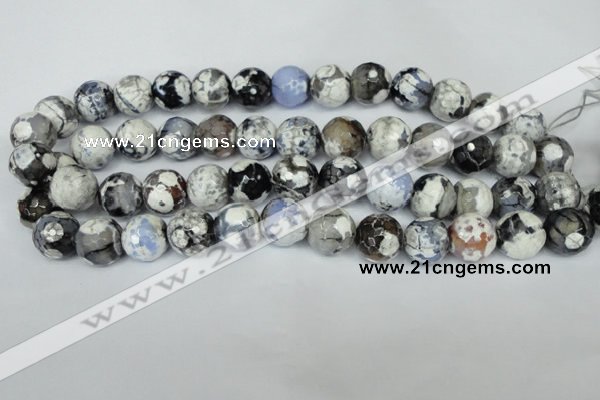 CAG1549 15.5 inches 14mm faceted round fire crackle agate beads