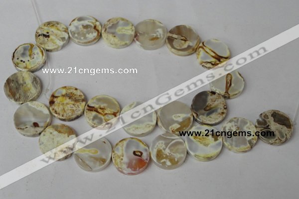 CAG1570 15.5 inches 18mm coin fire crackle agate beads wholesale