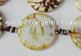 CAG1571 15.5 inches 25mm coin fire crackle agate beads wholesale