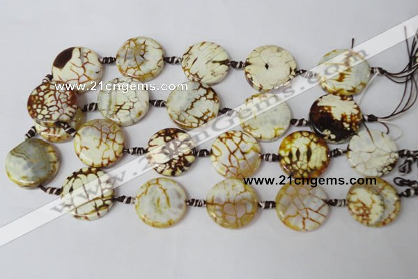 CAG1571 15.5 inches 25mm coin fire crackle agate beads wholesale