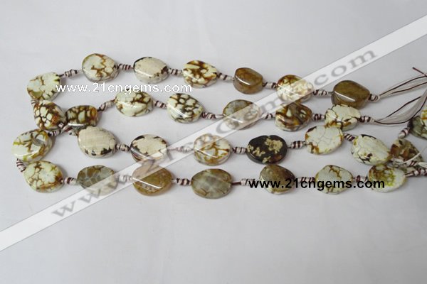 CAG1575 15.5 inches 15*20mm twisted oval fire crackle agate beads