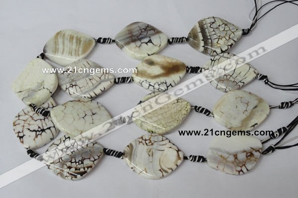 CAG1581 15.5 inches 30*38mm twisted marquise fire crackle agate beads