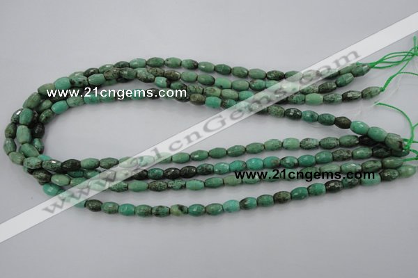 CAG1605 15.5 inches 6*9mm faceted rice green grass agate beads