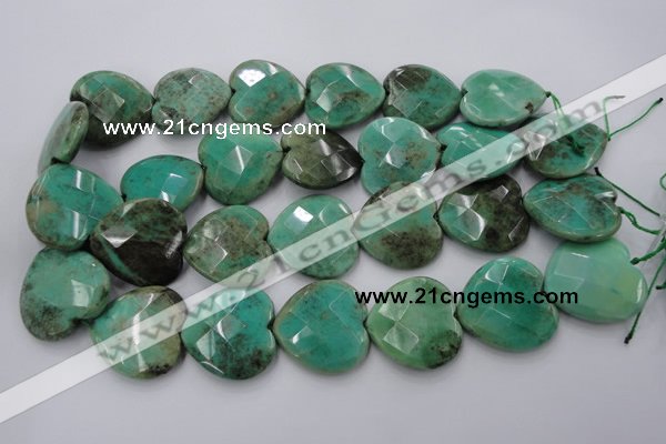 CAG1614 15.5 inches 30*30mm faceted heart green grass agate beads