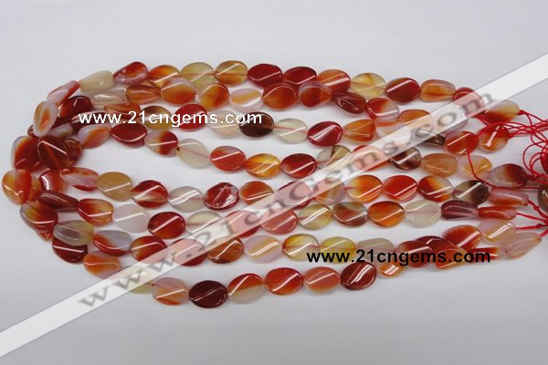 CAG1652 15.5 inches 10*14mm twisted oval red agate gemstone beads