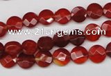 CAG1675 15.5 inches 8mm faceted coin red agate gemstone beads