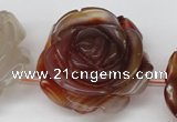 CAG1681 15.5 inches 30mm carved flower red agate gemstone beads