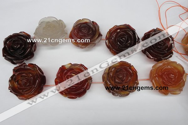 CAG1681 15.5 inches 30mm carved flower red agate gemstone beads