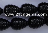 CAG1691 15.5 inches 15*20mm carved teardrop black agate beads