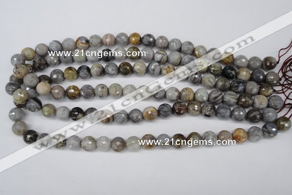 CAG1750 15.5 inches 8mm faceted round silver needle agate beads