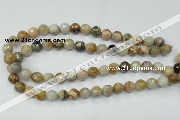 CAG1834 15.5 inches 12mm faceted round bamboo leaf agate beads