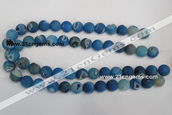 CAG1856 15.5 inches 14mm round matte druzy agate beads whholesale