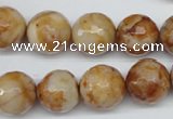 CAG1889 15.5 inches 14mm faceted round lemon crazy lace agate beads