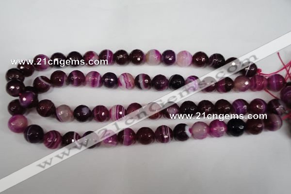 CAG2087 15.5 inches 10mm faceted round fuchsia line agate beads