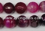 CAG2089 15.5 inches 14mm faceted round fuchsia line agate beads