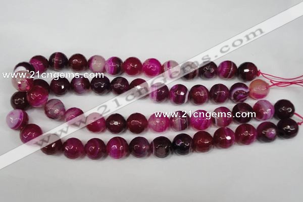 CAG2089 15.5 inches 14mm faceted round fuchsia line agate beads