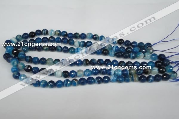 CAG2104 15.5 inches 8mm faceted round blue line agate beads