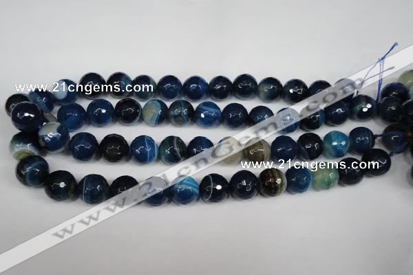 CAG2106 15.5 inches 12mm faceted round blue line agate beads