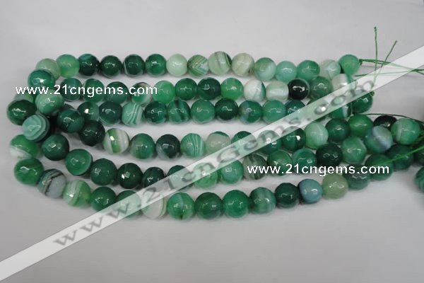 CAG2114 15.5 inches 10mm faceted round green line agate beads