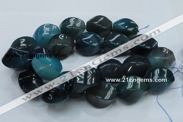 CAG222 15.5 inches 25*35mm twisted blue agate gemstone beads