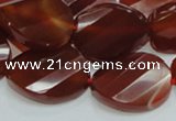 CAG229 15.5 inches 20*25mm faceted twisted oval red agate beads