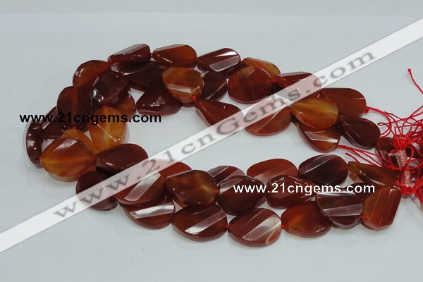 CAG229 15.5 inches 20*25mm faceted twisted oval red agate beads